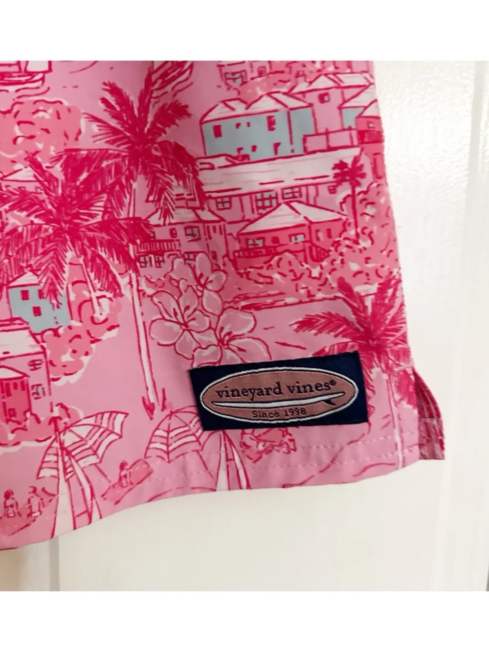 Vineyard Vines Kids Pink & Hot Pink Tropical Village Swim Trunks